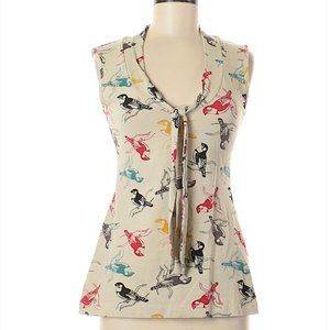 Effie's Heart sleeveless tie-neck top with bird print